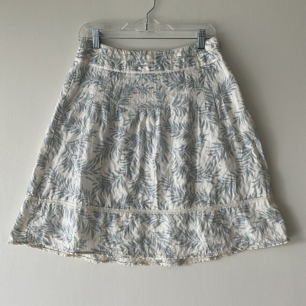 Ann Taylor Size 4 White Skirt Cotton Leaves Embroidered Eyelet Tiered Whimsical